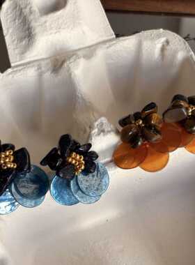 非金属贝壳耳饰超仙仿贝壳水晶花朵耳钉2025年新款轻奢饰品高级感