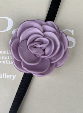 绝美黑紫色山茶花项链高级氛围感小众设计花颈链锁骨链女choker