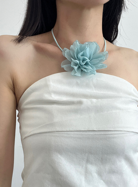 蒂凡尼绿～超仙纱花朵项链夏日多巴胺锁骨链海边拍照饰品裙子腰带