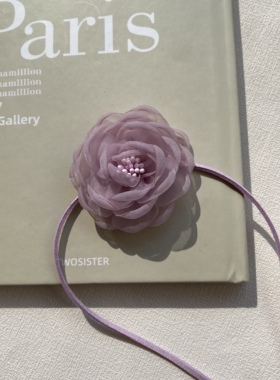 紫色手工纱花朵choker小众绑带