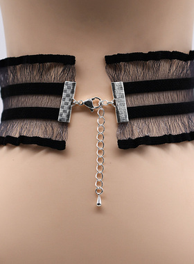 黑色弹力颈圈宽边锁骨链女