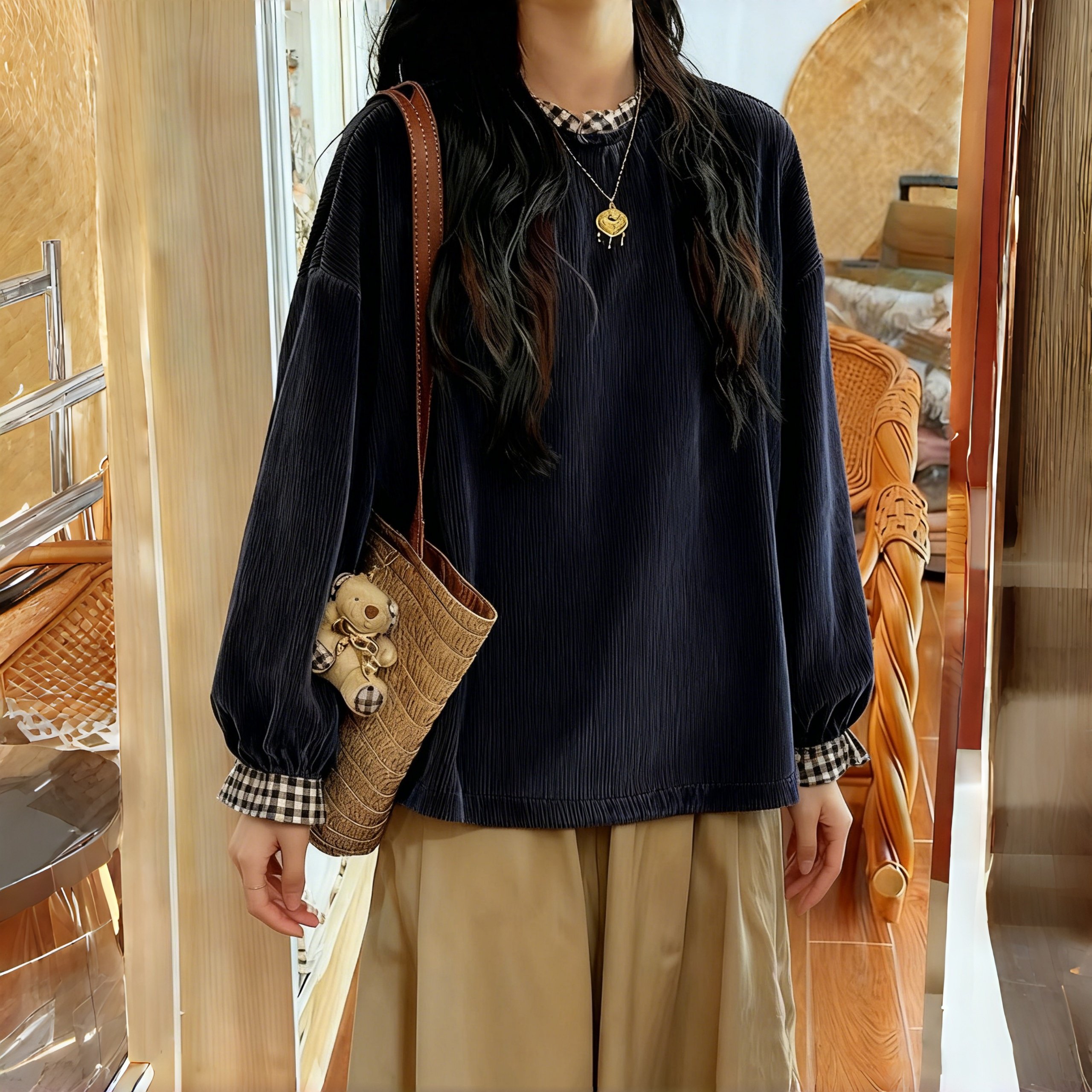 素衣彼时3724春秋女士上衣纸样日系灯芯绒喇叭花边袖宽松衬衫样板,淘宝优惠券,粉丝福利购,淘宝优惠卷