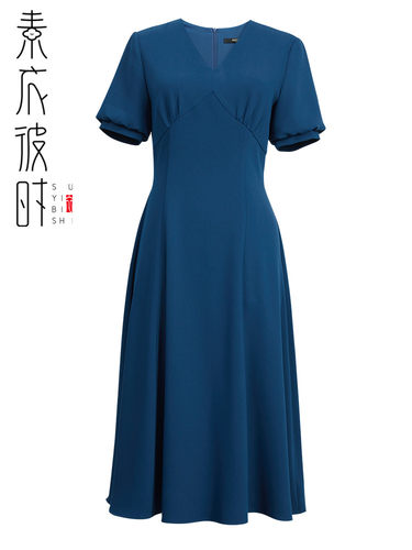素衣彼时夏女士V领大摆连衣裙服装裁剪图 女灯笼袖中长裙子纸样板 - 图3
