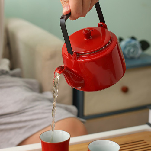办公家用中式小号提梁茶具带过滤700ml泡茶壶陶瓷单壶茶楼瓷高端 - 图2