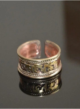 西藏拉萨小饰品藏式指环纯铜六字箴言戒指男女款活口可调藏族配饰