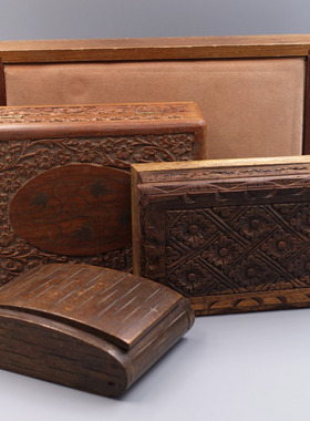 美国手工雕刻镶嵌储物盒西洋古董