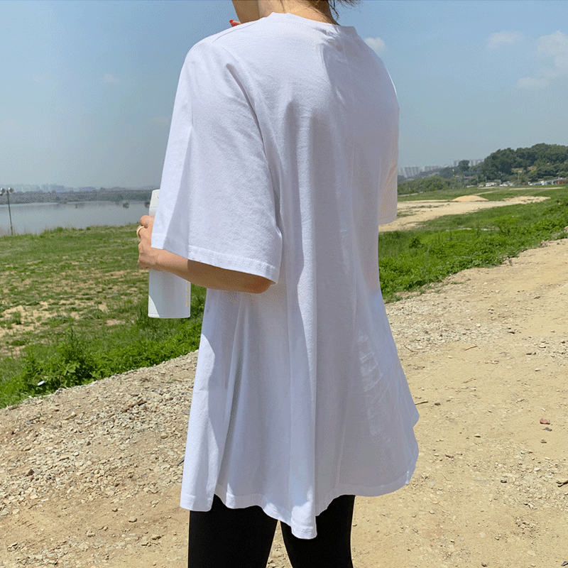 白色短袖t恤女2024夏新款设计感a字版遮肚子上衣韩版宽松休闲衣服