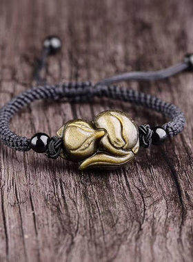 天然金曜石狐狸手链金曜石手链