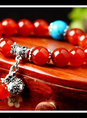 天然钱袋单圈红玛瑙百搭手串