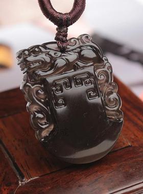 天然冰种貔貅吊坠黑曜石皮丘