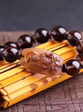 天然冰种黑曜石不动尊生肖鸡手串