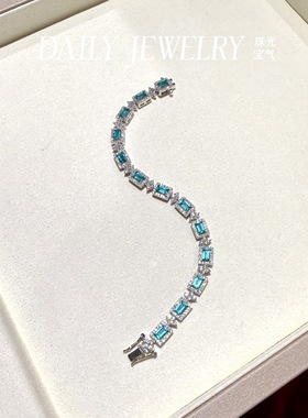 人工培育宝石帕拉伊巴色S925精工银手链气质优雅轻熟风钻石闪闪亮