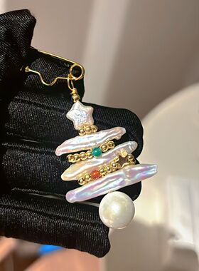 圣诞节限定天然松石撞色牙签珠+圣诞树神仙组合吊坠胸针肌理感绝