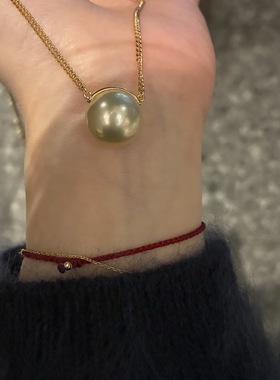 ins风古巴链大点位天然14-15mm正圆微瑕海水南洋金珠项链奶油金色