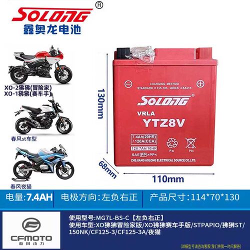 春风150SC/NK XO狒狒ST125  CF125-3A赛车手冒险家摩托车电瓶电池 - 图1