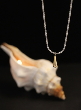 极简ins风~几何长水滴金银撞色雪绒花链   0.01KG