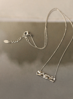 古法捶打纹长条小金条山海不规则几何锁骨链