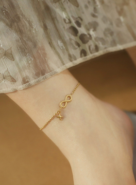 简约优雅无限符号8字星星钛钢镀18K金脚链