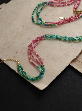 仿碧玺色珠项链新中式西瓜配色