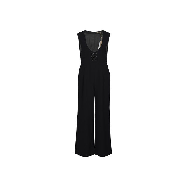 2025 Autumn New Arrival Baisi Black Slim Overalls Fashion Casual High Waisted Smart Straight Jumpsuit Women