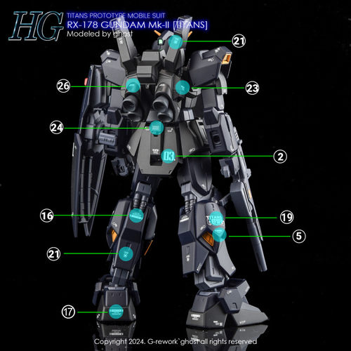 包邮炎 GHOST HGUC黑马克兔MK2奥古泰坦斯MK-II黑兔荧光水贴-图3