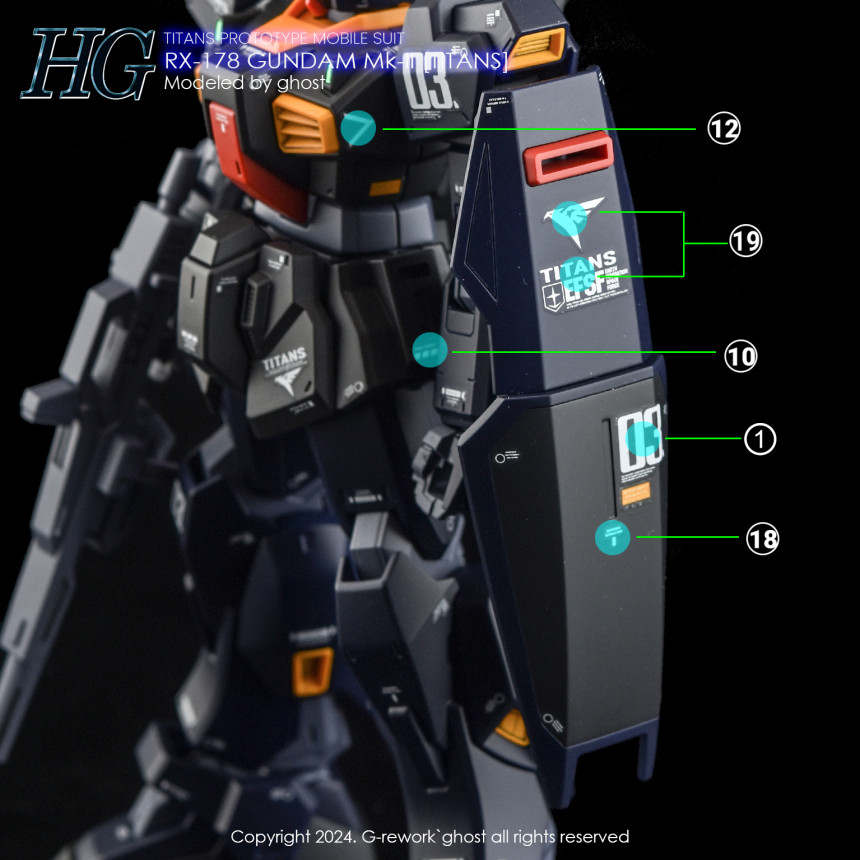 包邮炎 GHOST HGUC黑马克兔MK2奥古泰坦斯MK-II黑兔荧光水贴-图2