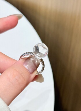 s925纯银菠萝天然白水晶指环手饰菱格戒指女小众设计轻奢高级感