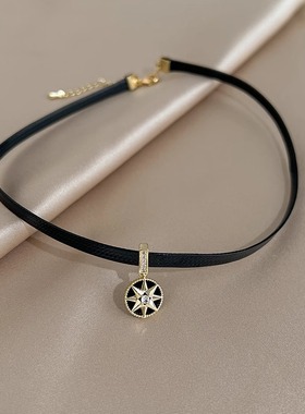 黑色八芒星项链女款高级设计感小众锁骨链甜酷辣妹项圈choker颈带