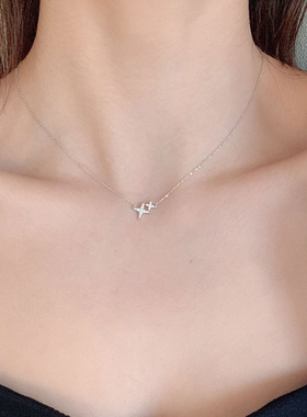 银色四芒星星项链女轻奢小众简约