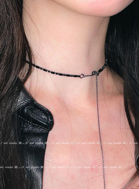 黑色项链锆石甜酷风细锁骨链秋冬可抽拉毛衣链小众颈链新品choker