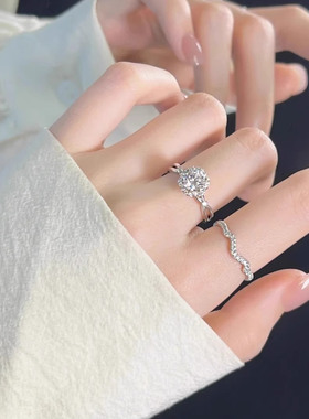 花蔓手捧花钻戒心形花嫁莫桑石戒指女小众设计仙女风甜美满钻叠戴