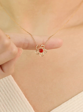 一朵小红花925银项链百搭