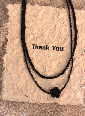 黑玫瑰花串珠双层项链锁骨链女小众设计时尚复古黑玛瑙choker配饰