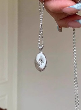 中古拉丝咖啡豆八芒星吊坠项链女款2025新款轻奢小众高级感锁骨链