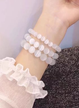 白猫眼石手链女生轻奢小众精致高颜值学生党简约水晶散珠手串新款