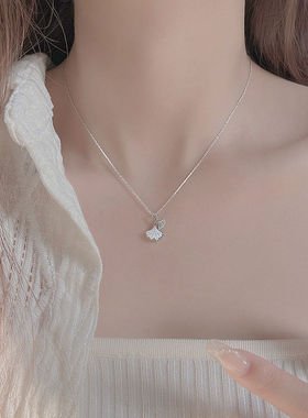 S925纯银银杏叶项链女生轻奢高级小众设计感锁骨链2025新款送闺蜜