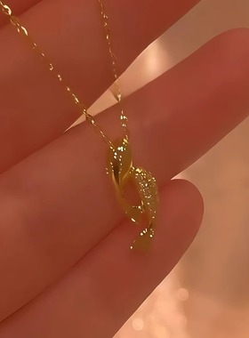 金色双鱼项链配饰女高级感轻奢小众设计感锁骨链2024年新款毛衣链