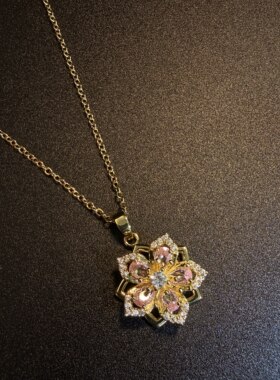 Vintage古着可旋转花朵项链女款2026新款轻奢高级感小众设计吊坠