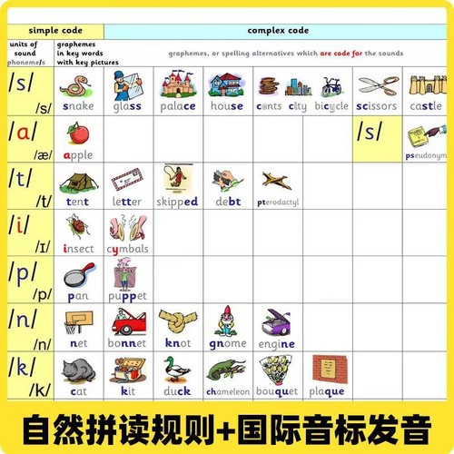 215条牛津自然拼读发音规则表小学英语音标入门儿童有声挂图墙贴 - 图2