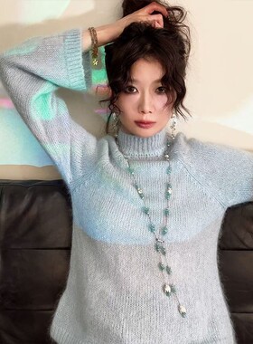 《蓝色葡萄树上的小鱼儿》蓝色磷灰石葡萄串与925纯银毛衣链
