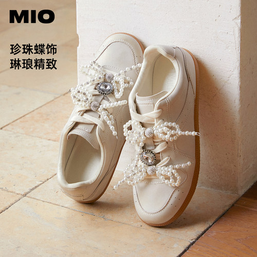 MIO米奥女鞋春芭蕾风德训鞋珍珠装饰优雅舒适休闲运动鞋轻便板鞋 - 图1