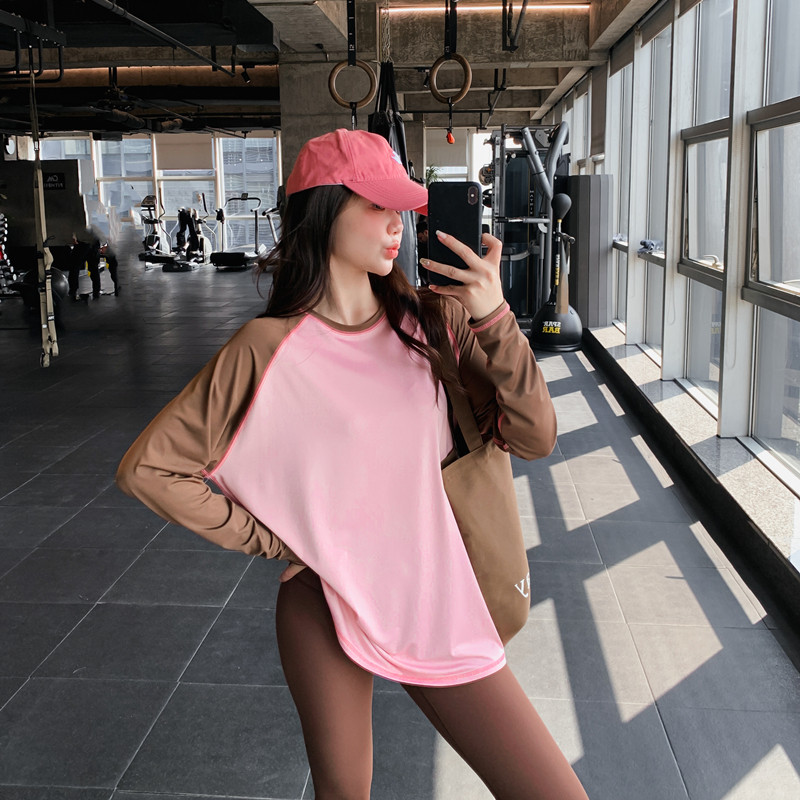 显瘦宽松大码胖mm女健身服瑜伽服上衣速干衣跑步拼色长袖运动T恤,淘宝优惠券,粉丝福利购,淘宝优惠卷