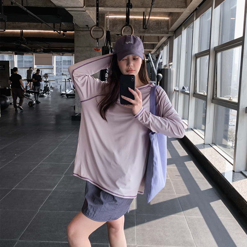 显瘦宽松大码胖mm女健身服瑜伽服上衣速干衣跑步拼色长袖运动T恤,淘宝优惠券,粉丝福利购,淘宝优惠卷