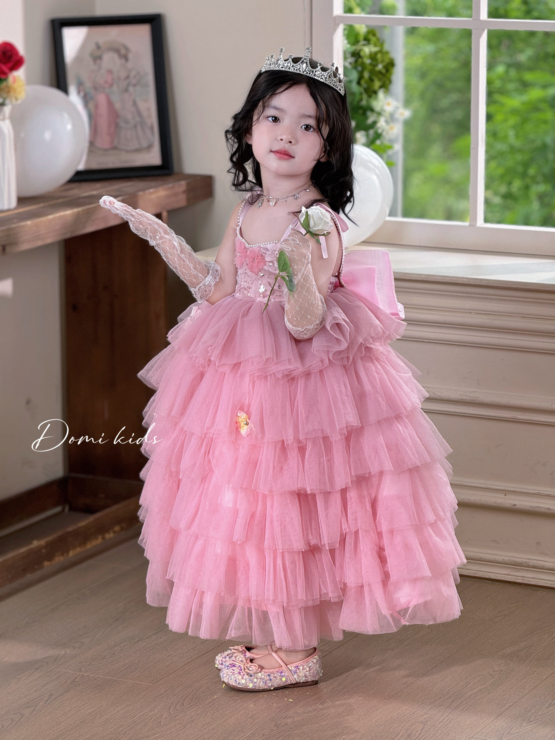 Domikids女童重工网纱吊带公主裙小女孩镶钻蛋糕蓬蓬裙六一礼服裙,淘宝优惠券,粉丝福利购,淘宝优惠卷