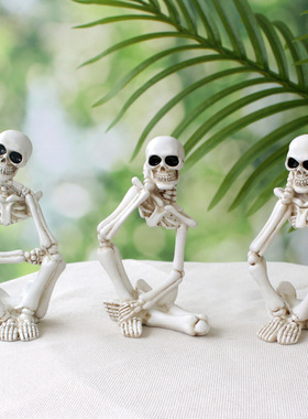 跨境新品白色思考者骷髅套三万圣节树脂工艺品摆件经典家居装饰