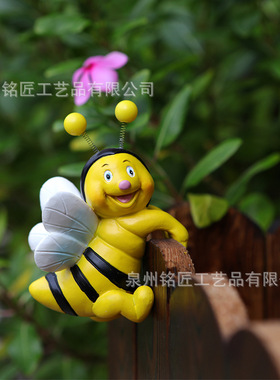 跨境卡通小蜜蜂玄关装饰花盆挂件软装客厅动物摆件家居饰品树脂
