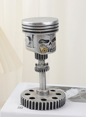 外贸热销PistonSkullFaceSculpture活塞头骨人脸雕塑树脂齿轮摆件