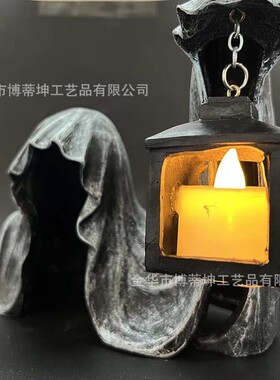 跨境新品Ground Reaper with Lantern万圣节提灯地狱死神树脂摆件