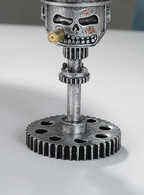 跨境热销PistonSkullFaceSculpture雕塑树脂活塞头骨人脸齿轮摆件