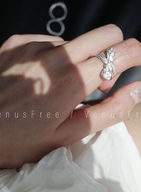 叠戴超甜925纯银纹理大蝴蝶结少女高级感哑光爱心珠珠戒指环简约